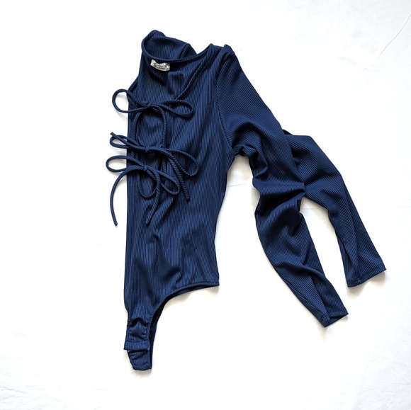 Free People Tops - Free People Blue Tied Up Thong Bodysuit - NWOT